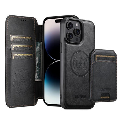 Suteni Q05S2 3-in-1 Detachable Vertical Flip Wallet MagSafe Leather Phone Case, For iPhone 14, For iPhone 14 Pro, For iPhone 14 Pro Max, For iPhone 13 Pro Max, For iPhone 13 Pro, For iPhone 13, For iPhone 12, For iPhone 12 Pro Max