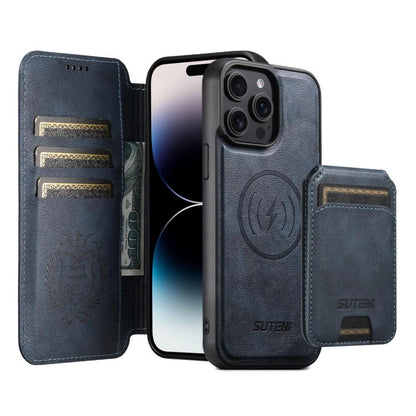 Suteni Q05S2 3-in-1 Detachable Vertical Flip Wallet MagSafe Leather Phone Case, For iPhone 14, For iPhone 14 Pro, For iPhone 14 Pro Max, For iPhone 13 Pro Max, For iPhone 13 Pro, For iPhone 13, For iPhone 12, For iPhone 12 Pro Max