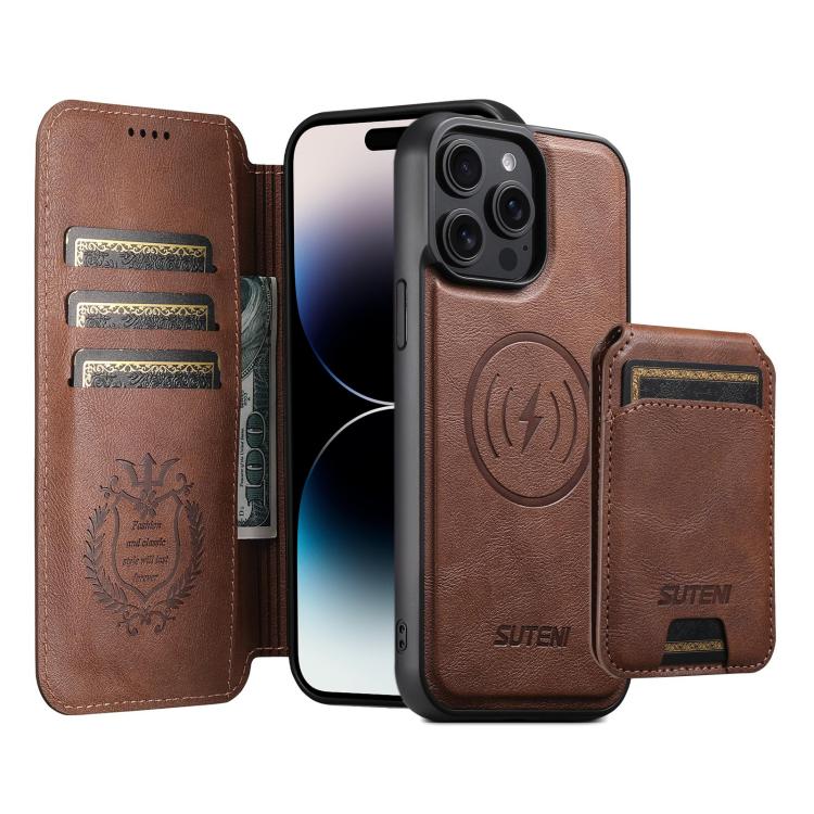 Suteni Q05S2 3-in-1 Detachable Vertical Flip Wallet MagSafe Leather Phone Case, For iPhone 14, For iPhone 14 Pro, For iPhone 14 Pro Max, For iPhone 13 Pro Max, For iPhone 13 Pro, For iPhone 13, For iPhone 12, For iPhone 12 Pro Max