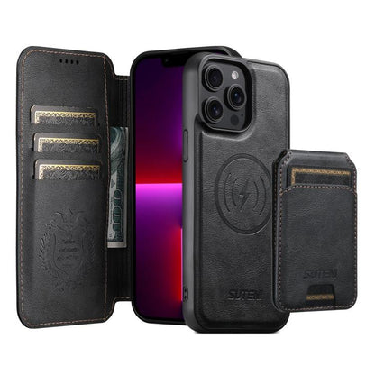 Suteni Q05S2 3-in-1 Detachable Vertical Flip Wallet MagSafe Leather Phone Case, For iPhone 14, For iPhone 14 Pro, For iPhone 14 Pro Max, For iPhone 13 Pro Max, For iPhone 13 Pro, For iPhone 13, For iPhone 12, For iPhone 12 Pro Max