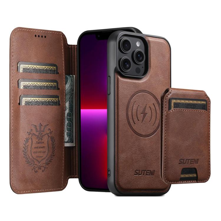 Suteni Q05S2 3-in-1 Detachable Vertical Flip Wallet MagSafe Leather Phone Case, For iPhone 14, For iPhone 14 Pro, For iPhone 14 Pro Max, For iPhone 13 Pro Max, For iPhone 13 Pro, For iPhone 13, For iPhone 12, For iPhone 12 Pro Max