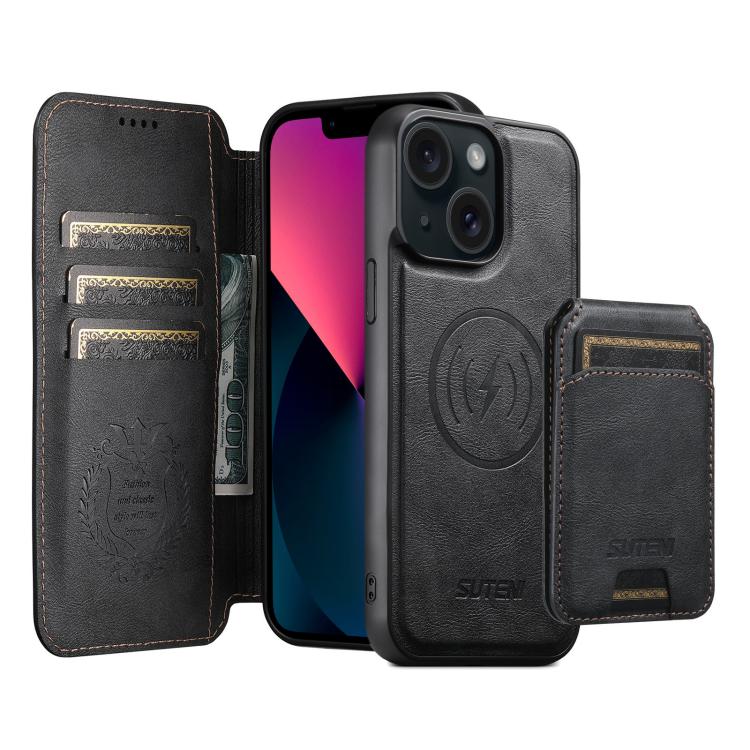 Suteni Q05S2 3-in-1 Detachable Vertical Flip Wallet MagSafe Leather Phone Case, For iPhone 14, For iPhone 14 Pro, For iPhone 14 Pro Max, For iPhone 13 Pro Max, For iPhone 13 Pro, For iPhone 13, For iPhone 12, For iPhone 12 Pro Max