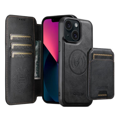 Suteni Q05S2 3-in-1 Detachable Vertical Flip Wallet MagSafe Leather Phone Case, For iPhone 14, For iPhone 14 Pro, For iPhone 14 Pro Max, For iPhone 13 Pro Max, For iPhone 13 Pro, For iPhone 13, For iPhone 12, For iPhone 12 Pro Max