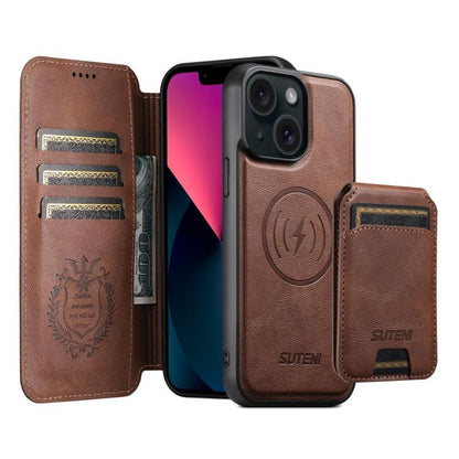 Suteni Q05S2 3-in-1 Detachable Vertical Flip Wallet MagSafe Leather Phone Case, For iPhone 14, For iPhone 14 Pro, For iPhone 14 Pro Max, For iPhone 13 Pro Max, For iPhone 13 Pro, For iPhone 13, For iPhone 12, For iPhone 12 Pro Max