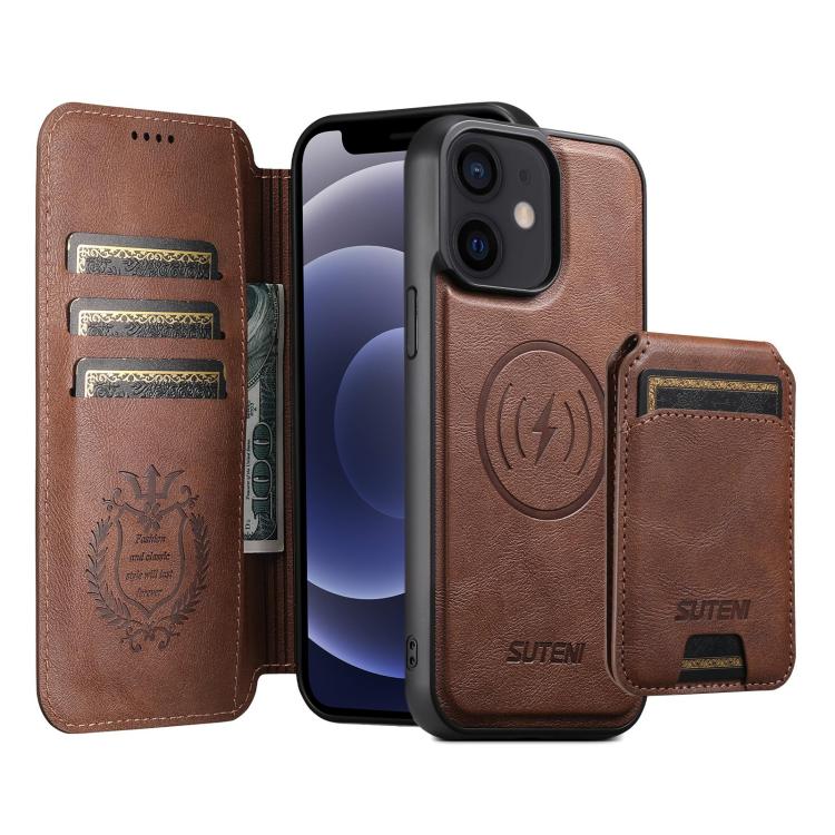 Suteni Q05S2 3-in-1 Detachable Vertical Flip Wallet MagSafe Leather Phone Case, For iPhone 14, For iPhone 14 Pro, For iPhone 14 Pro Max, For iPhone 13 Pro Max, For iPhone 13 Pro, For iPhone 13, For iPhone 12, For iPhone 12 Pro Max