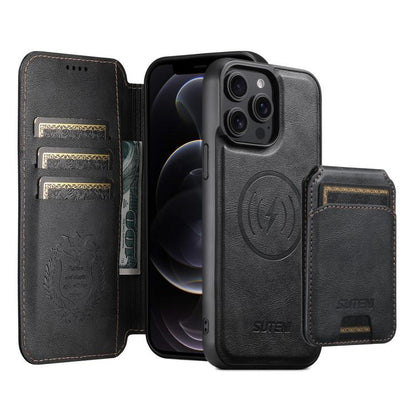 Suteni Q05S2 3-in-1 Detachable Vertical Flip Wallet MagSafe Leather Phone Case, For iPhone 12 Pro