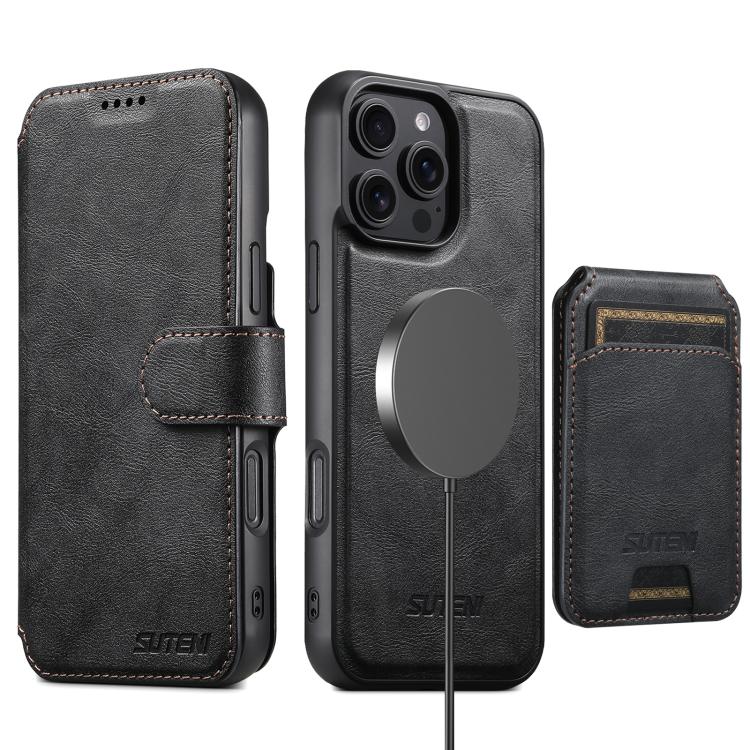 Suteni Q05S2 3-in-1 Detachable Vertical Flip Wallet MagSafe Leather Phone Case, For iPhone 12 Pro