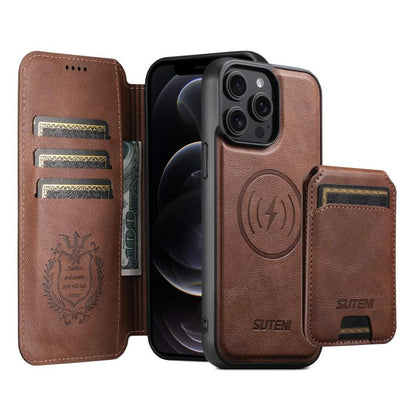 Suteni Q05S2 3-in-1 Detachable Vertical Flip Wallet MagSafe Leather Phone Case, For iPhone 12 Pro