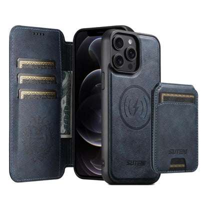 Suteni Q05S2 3-in-1 Detachable Vertical Flip Wallet MagSafe Leather Phone Case, For iPhone 12 Pro