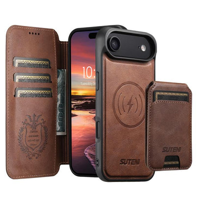 Suteni Q05S2 3-in-1 Detachable Vertical Flip Wallet MagSafe Leather Phone Case, For iPhone 18, For iPhone 18 Pro, For iPhone 18 Pro Max, For iPhone 17 Pro Max, For iPhone 17 Pro, For iPhone 17, For iPhone Air, For iPhone 16 Pro Max