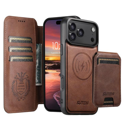 Suteni Q05S2 3-in-1 Detachable Vertical Flip Wallet MagSafe Leather Phone Case, For iPhone 18, For iPhone 18 Pro, For iPhone 18 Pro Max, For iPhone 17 Pro Max, For iPhone 17 Pro, For iPhone 17, For iPhone Air, For iPhone 16 Pro Max