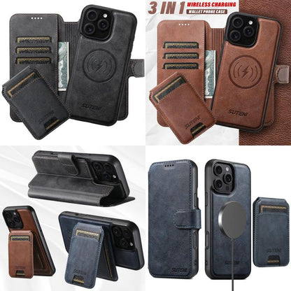 Suteni Q05S2 3-in-1 Detachable Vertical Flip Wallet MagSafe Leather Phone Case, For iPhone 14, For iPhone 14 Pro, For iPhone 14 Pro Max, For iPhone 13 Pro Max, For iPhone 13 Pro, For iPhone 13, For iPhone 12, For iPhone 12 Pro Max