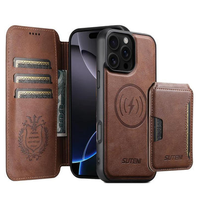 Suteni Q05S3 3-in-1 Detachable Vertical Flip Wallet MagSafe Leather Phone Case, For iPhone 18, For iPhone 18 Pro, For iPhone 18 Pro Max, For iPhone 17 Pro Max, For iPhone 17 Pro, For iPhone 17, For iPhone Air, For iPhone 16 Pro Max