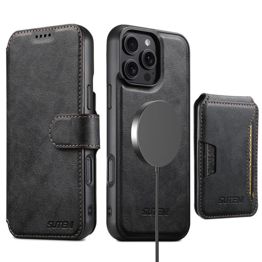 Suteni Q05S3 3-in-1 Detachable Vertical Flip Wallet MagSafe Leather Phone Case, For iPhone 16 Plus, For iPhone 16, For iPhone 15 Pro Max, For iPhone 15 Pro, For iPhone 15 Plus, For iPhone 15, For iPhone 14 Plus, For iPhone 14