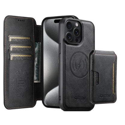 Suteni Q05S3 3-in-1 Detachable Vertical Flip Wallet MagSafe Leather Phone Case, For iPhone 16 Pro, For iPhone 16 Plus, For iPhone 16, For iPhone 15 Pro Max, For iPhone 15 Pro, For iPhone 15 Plus, For iPhone 15, For iPhone 14 Plus