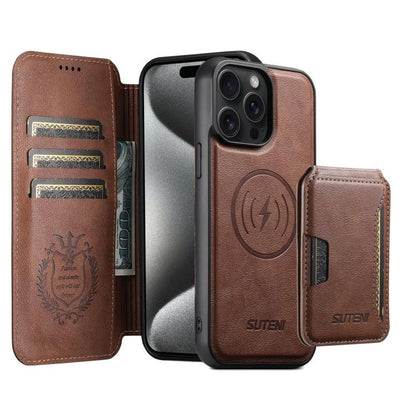 Suteni Q05S3 3-in-1 Detachable Vertical Flip Wallet MagSafe Leather Phone Case, For iPhone 16 Pro, For iPhone 16 Plus, For iPhone 16, For iPhone 15 Pro Max, For iPhone 15 Pro, For iPhone 15 Plus, For iPhone 15, For iPhone 14 Plus