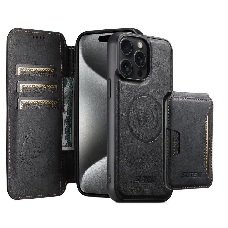 Suteni Q05S3 3-in-1 Detachable Vertical Flip Wallet MagSafe Leather Phone Case, For iPhone 16 Pro, For iPhone 16 Plus, For iPhone 16, For iPhone 15 Pro Max, For iPhone 15 Pro, For iPhone 15 Plus, For iPhone 15, For iPhone 14 Plus