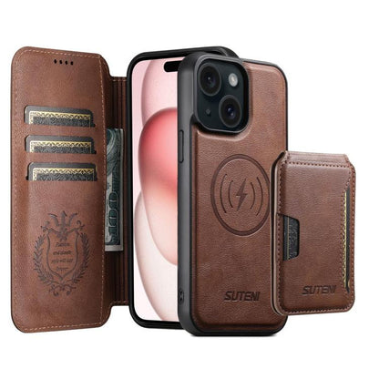 Suteni Q05S3 3-in-1 Detachable Vertical Flip Wallet MagSafe Leather Phone Case, For iPhone 16 Pro, For iPhone 16 Plus, For iPhone 16, For iPhone 15 Pro Max, For iPhone 15 Pro, For iPhone 15 Plus, For iPhone 15, For iPhone 14 Plus