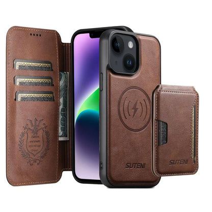 Suteni Q05S3 3-in-1 Detachable Vertical Flip Wallet MagSafe Leather Phone Case, For iPhone 16 Pro, For iPhone 16 Plus, For iPhone 16, For iPhone 15 Pro Max, For iPhone 15 Pro, For iPhone 15 Plus, For iPhone 15, For iPhone 14 Plus