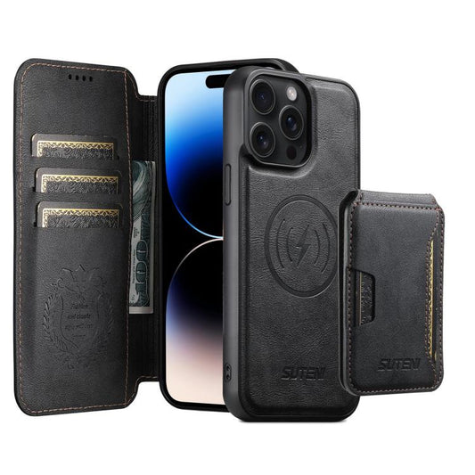 Suteni Q05S3 3-in-1 Detachable Vertical Flip Wallet MagSafe Leather Phone Case, For iPhone 14 Pro, For iPhone 14 Pro Max, For iPhone 13 Pro Max, For iPhone 13 Pro, For iPhone 13, For iPhone 12, For iPhone 12 Pro Max, For iPhone 12 Pro