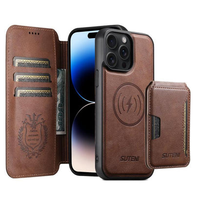 Suteni Q05S3 3-in-1 Detachable Vertical Flip Wallet MagSafe Leather Phone Case, For iPhone 14, For iPhone 14 Pro, For iPhone 14 Pro Max, For iPhone 13 Pro Max, For iPhone 13 Pro, For iPhone 13, For iPhone 12, For iPhone 12 Pro Max