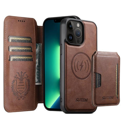 Suteni Q05S3 3-in-1 Detachable Vertical Flip Wallet MagSafe Leather Phone Case, For iPhone 14, For iPhone 14 Pro, For iPhone 14 Pro Max, For iPhone 13 Pro Max, For iPhone 13 Pro, For iPhone 13, For iPhone 12, For iPhone 12 Pro Max