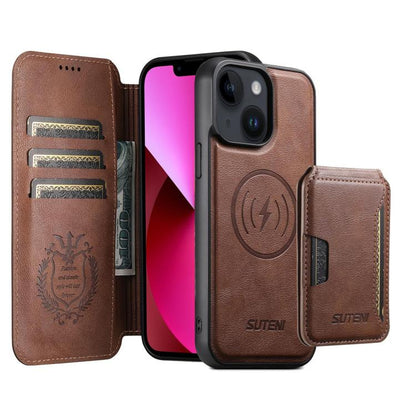 Suteni Q05S3 3-in-1 Detachable Vertical Flip Wallet MagSafe Leather Phone Case, For iPhone 14, For iPhone 14 Pro, For iPhone 14 Pro Max, For iPhone 13 Pro Max, For iPhone 13 Pro, For iPhone 13, For iPhone 12, For iPhone 12 Pro Max