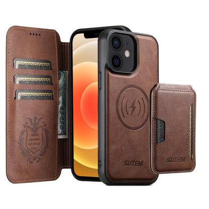 Suteni Q05S3 3-in-1 Detachable Vertical Flip Wallet MagSafe Leather Phone Case, For iPhone 14, For iPhone 14 Pro, For iPhone 14 Pro Max, For iPhone 13 Pro Max, For iPhone 13 Pro, For iPhone 13, For iPhone 12, For iPhone 12 Pro Max