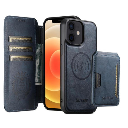 Suteni Q05S3 3-in-1 Detachable Vertical Flip Wallet MagSafe Leather Phone Case, For iPhone 14, For iPhone 14 Pro, For iPhone 14 Pro Max, For iPhone 13 Pro Max, For iPhone 13 Pro, For iPhone 13, For iPhone 12, For iPhone 12 Pro Max