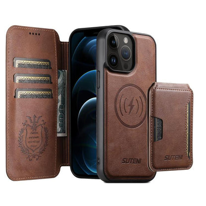 Suteni Q05S3 3-in-1 Detachable Vertical Flip Wallet MagSafe Leather Phone Case, For iPhone 14, For iPhone 14 Pro, For iPhone 14 Pro Max, For iPhone 13 Pro Max, For iPhone 13 Pro, For iPhone 13, For iPhone 12, For iPhone 12 Pro Max