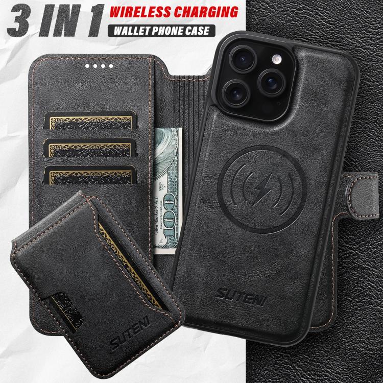 Suteni Q05S3 3-in-1 Detachable Vertical Flip Wallet MagSafe Leather Phone Case, For iPhone 12 Pro