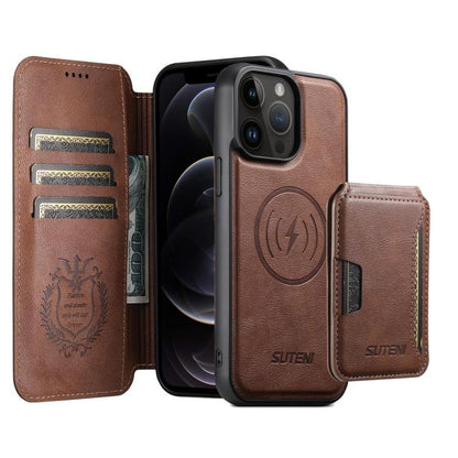 Suteni Q05S3 3-in-1 Detachable Vertical Flip Wallet MagSafe Leather Phone Case, For iPhone 12 Pro