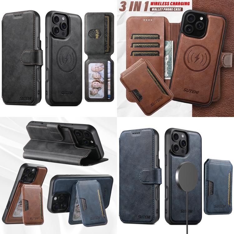 Suteni Q05S3 3-in-1 Detachable Vertical Flip Wallet MagSafe Leather Phone Case, For iPhone 18, For iPhone 18 Pro, For iPhone 18 Pro Max, For iPhone 17 Pro Max, For iPhone 17 Pro, For iPhone 17, For iPhone Air, For iPhone 16 Pro Max