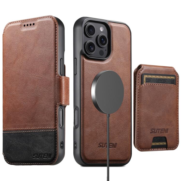 Suteni Q06S2 3-in-1 Detachable Vertical Flip Wallet MagSafe Splicing Leather Phone Case, For iPhone 18, For iPhone 18 Pro, For iPhone 18 Pro Max, For iPhone 17 Pro Max, For iPhone 17 Pro, For iPhone 17, For iPhone Air, For iPhone 16 Pro Max