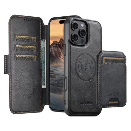 Suteni Q06S2 3-in-1 Detachable Vertical Flip Wallet MagSafe Splicing Leather Phone Case, For iPhone 14, For iPhone 14 Pro, For iPhone 14 Pro Max, For iPhone 13 Pro Max, For iPhone 13 Pro, For iPhone 13, For iPhone 12, For iPhone 12 Pro Max