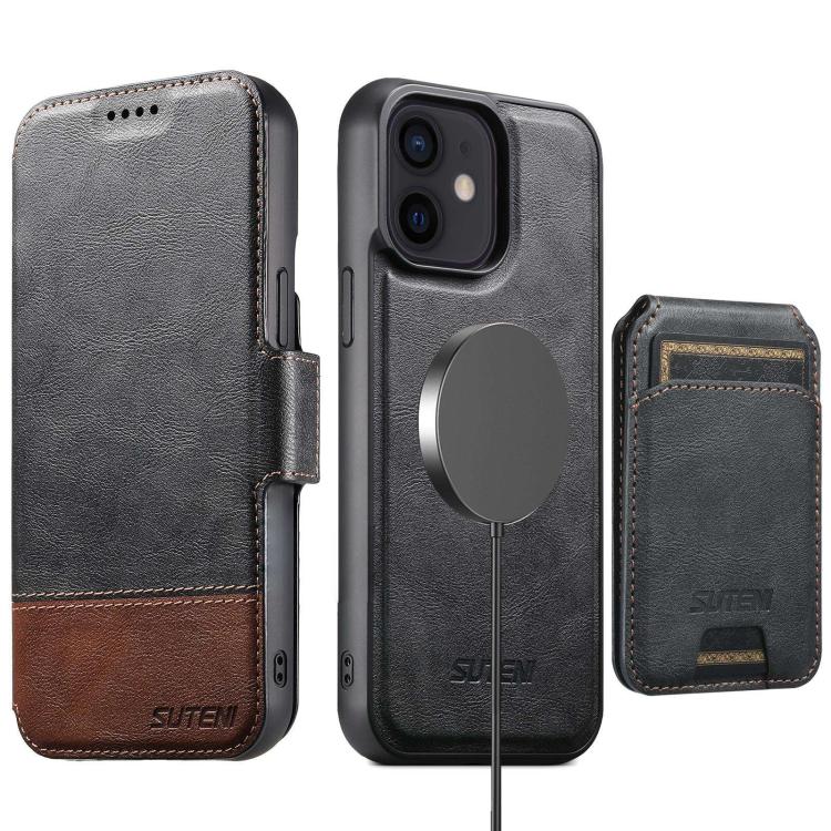 Suteni Q06S2 3-in-1 Detachable Vertical Flip Wallet MagSafe Splicing Leather Phone Case, For iPhone 14, For iPhone 14 Pro, For iPhone 14 Pro Max, For iPhone 13 Pro Max, For iPhone 13 Pro, For iPhone 13, For iPhone 12, For iPhone 12 Pro Max