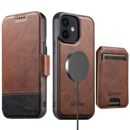Suteni Q06S2 3-in-1 Detachable Vertical Flip Wallet MagSafe Splicing Leather Phone Case, For iPhone 14, For iPhone 14 Pro, For iPhone 14 Pro Max, For iPhone 13 Pro Max, For iPhone 13 Pro, For iPhone 13, For iPhone 12, For iPhone 12 Pro Max