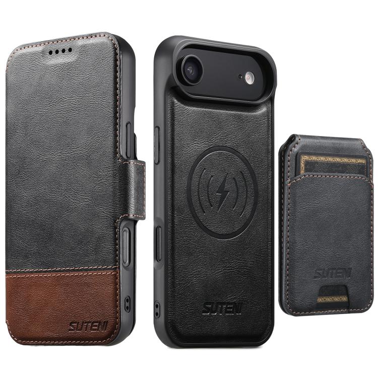 Suteni Q06S2 3-in-1 Detachable Vertical Flip Wallet MagSafe Splicing Leather Phone Case, For iPhone 18, For iPhone 18 Pro, For iPhone 18 Pro Max, For iPhone 17 Pro Max, For iPhone 17 Pro, For iPhone 17, For iPhone Air, For iPhone 16 Pro Max