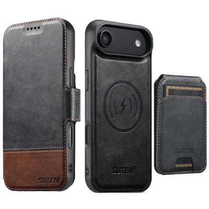 Suteni Q06S2 3-in-1 Detachable Vertical Flip Wallet MagSafe Splicing Leather Phone Case, For iPhone 18, For iPhone 18 Pro, For iPhone 18 Pro Max, For iPhone 17 Pro Max, For iPhone 17 Pro, For iPhone 17, For iPhone Air, For iPhone 16 Pro Max