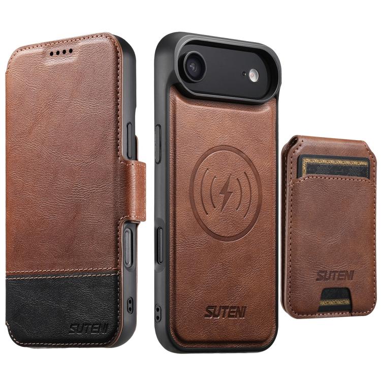 Suteni Q06S2 3-in-1 Detachable Vertical Flip Wallet MagSafe Splicing Leather Phone Case, For iPhone 18, For iPhone 18 Pro, For iPhone 18 Pro Max, For iPhone 17 Pro Max, For iPhone 17 Pro, For iPhone 17, For iPhone Air, For iPhone 16 Pro Max
