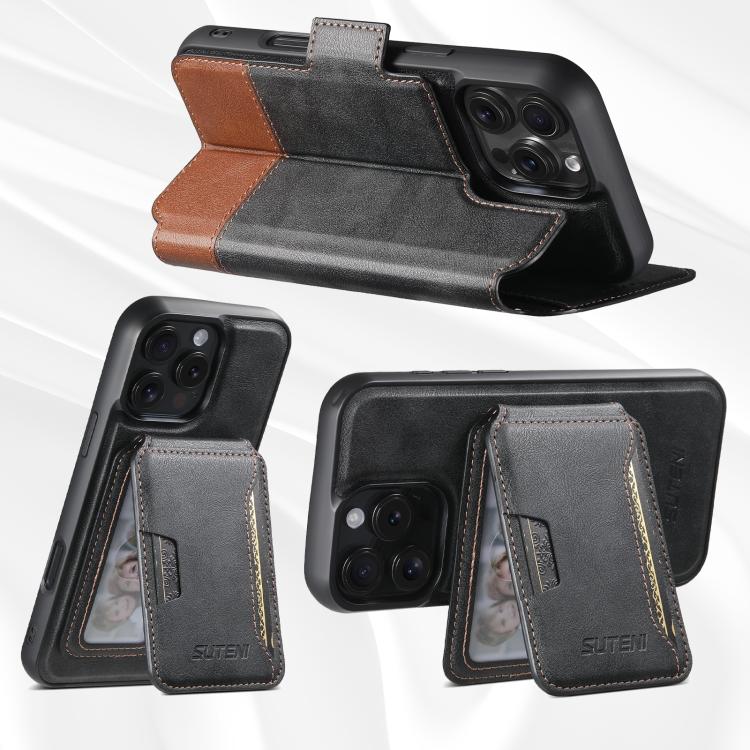 Suteni Q06S3 3-in-1 Splicing Detachable Vertical Flip Wallet MagSafe Leather Phone Case, For iPhone 16 Pro, For iPhone 16 Plus, For iPhone 16, For iPhone 15 Pro Max, For iPhone 15 Pro, For iPhone 15 Plus, For iPhone 15, For iPhone 14 Plus