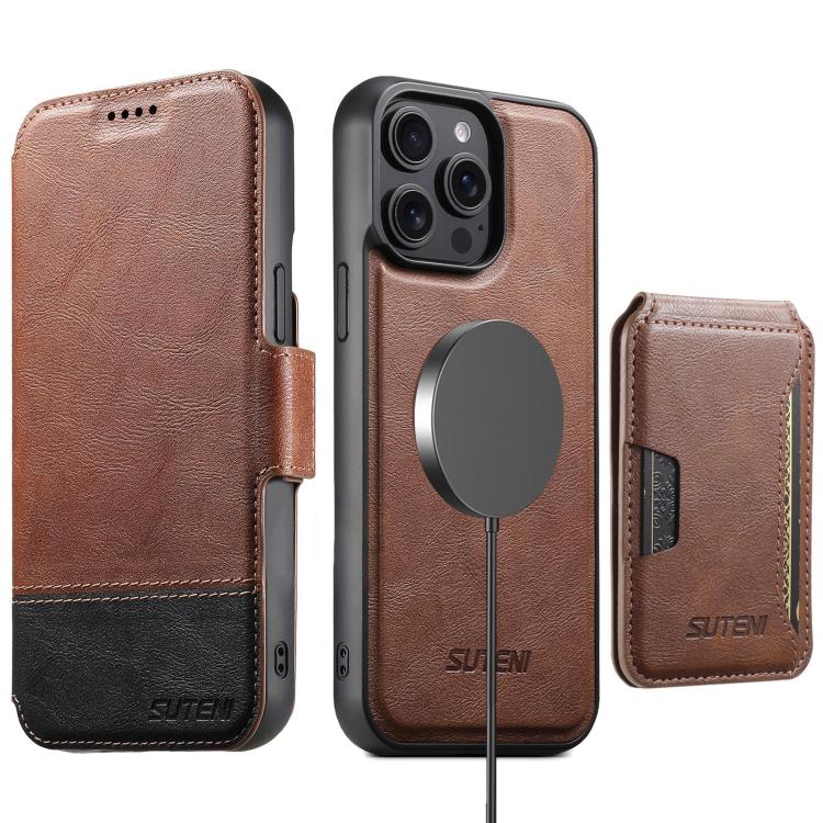 Suteni Q06S3 3-in-1 Splicing Detachable Vertical Flip Wallet MagSafe Leather Phone Case, For iPhone 16 Pro, For iPhone 16 Plus, For iPhone 16, For iPhone 15 Pro Max, For iPhone 15 Pro, For iPhone 15 Plus, For iPhone 15, For iPhone 14 Plus