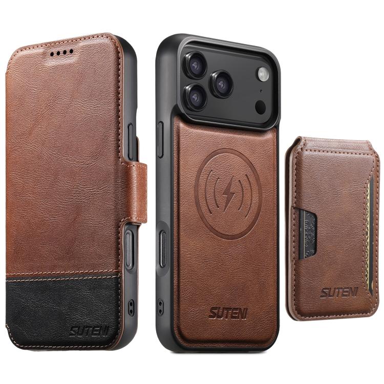 Suteni Q06S3 3-in-1 Splicing Detachable Vertical Flip Wallet MagSafe Leather Phone Case, For iPhone 18, For iPhone 18 Pro, For iPhone 18 Pro Max, For iPhone 17 Pro Max, For iPhone 17 Pro, For iPhone 17, For iPhone Air, For iPhone 16 Pro Max