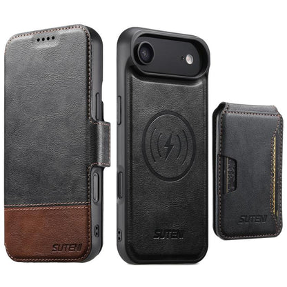 Suteni Q06S3 3-in-1 Splicing Detachable Vertical Flip Wallet MagSafe Leather Phone Case, For iPhone 18, For iPhone 18 Pro, For iPhone 18 Pro Max, For iPhone 17 Pro Max, For iPhone 17 Pro, For iPhone 17, For iPhone Air, For iPhone 16 Pro Max