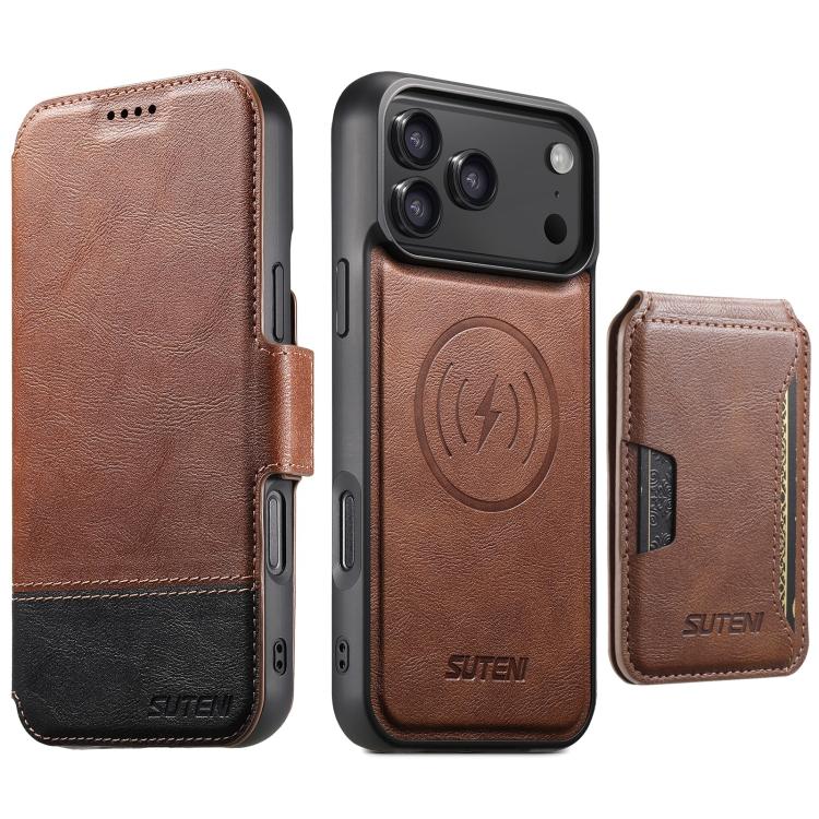 Suteni Q06S3 3-in-1 Splicing Detachable Vertical Flip Wallet MagSafe Leather Phone Case, For iPhone 18, For iPhone 18 Pro, For iPhone 18 Pro Max, For iPhone 17 Pro Max, For iPhone 17 Pro, For iPhone 17, For iPhone Air, For iPhone 16 Pro Max