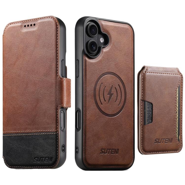 Suteni Q06S3 3-in-1 Splicing Detachable Vertical Flip Wallet MagSafe Leather Phone Case, For iPhone 18, For iPhone 18 Pro, For iPhone 18 Pro Max, For iPhone 17 Pro Max, For iPhone 17 Pro, For iPhone 17, For iPhone Air, For iPhone 16 Pro Max