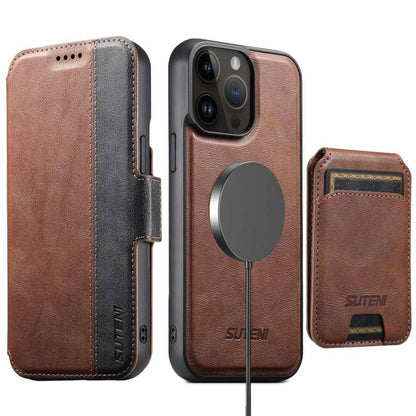 Suteni Q07S2 3-in-1 Detachable Vertical Flip Wallet MagSafe Splicing Leather Phone Case, For iPhone 12 Pro