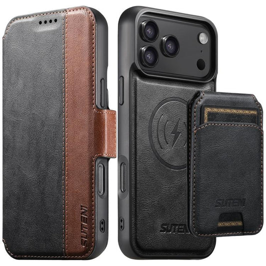 Suteni Q07S2 3-in-1 Detachable Vertical Flip Wallet MagSafe Splicing Leather Phone Case, For iPhone 18 Pro, For iPhone 18 Pro Max, For iPhone 17 Pro Max, For iPhone 17 Pro, For iPhone 17, For iPhone Air, For iPhone 16 Pro Max, For iPhone 16 Pro