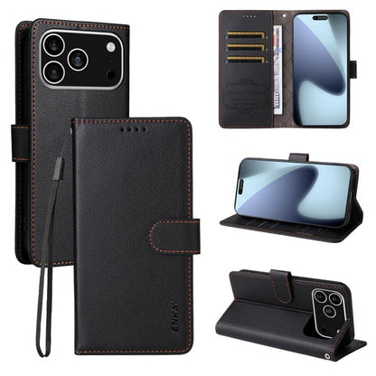 ENKAY RFID Blocking Wallet Kickstand Litchi Texture Leather Phone Case, For iPhone 18 Pro / 17 Pro, For iPhone 18 Pro Max / 17 Pro Max, For iPhone 17e / 16e, For iPhone 17