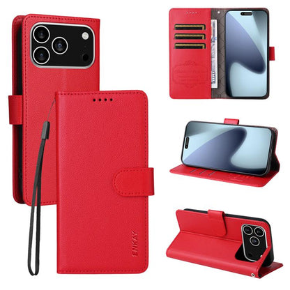 ENKAY RFID Blocking Wallet Kickstand Litchi Texture Leather Phone Case, For iPhone 18 Pro / 17 Pro, For iPhone 18 Pro Max / 17 Pro Max, For iPhone 17e / 16e, For iPhone 17